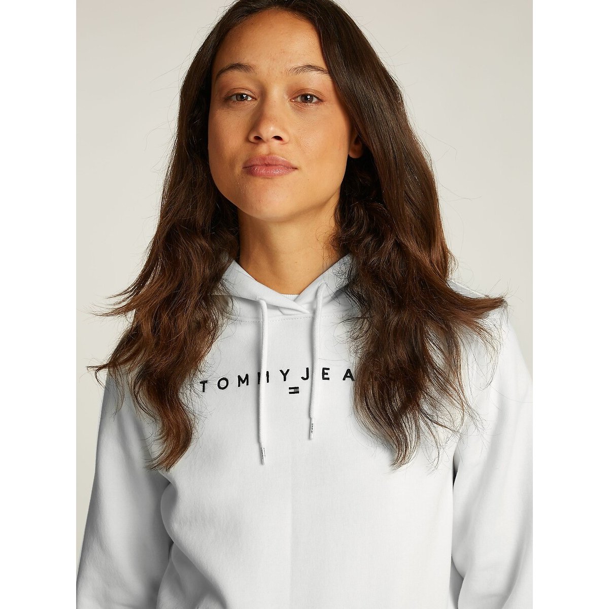 Embroidered Logo Hoodie in Cotton Mix white, TOMMY JEANS
