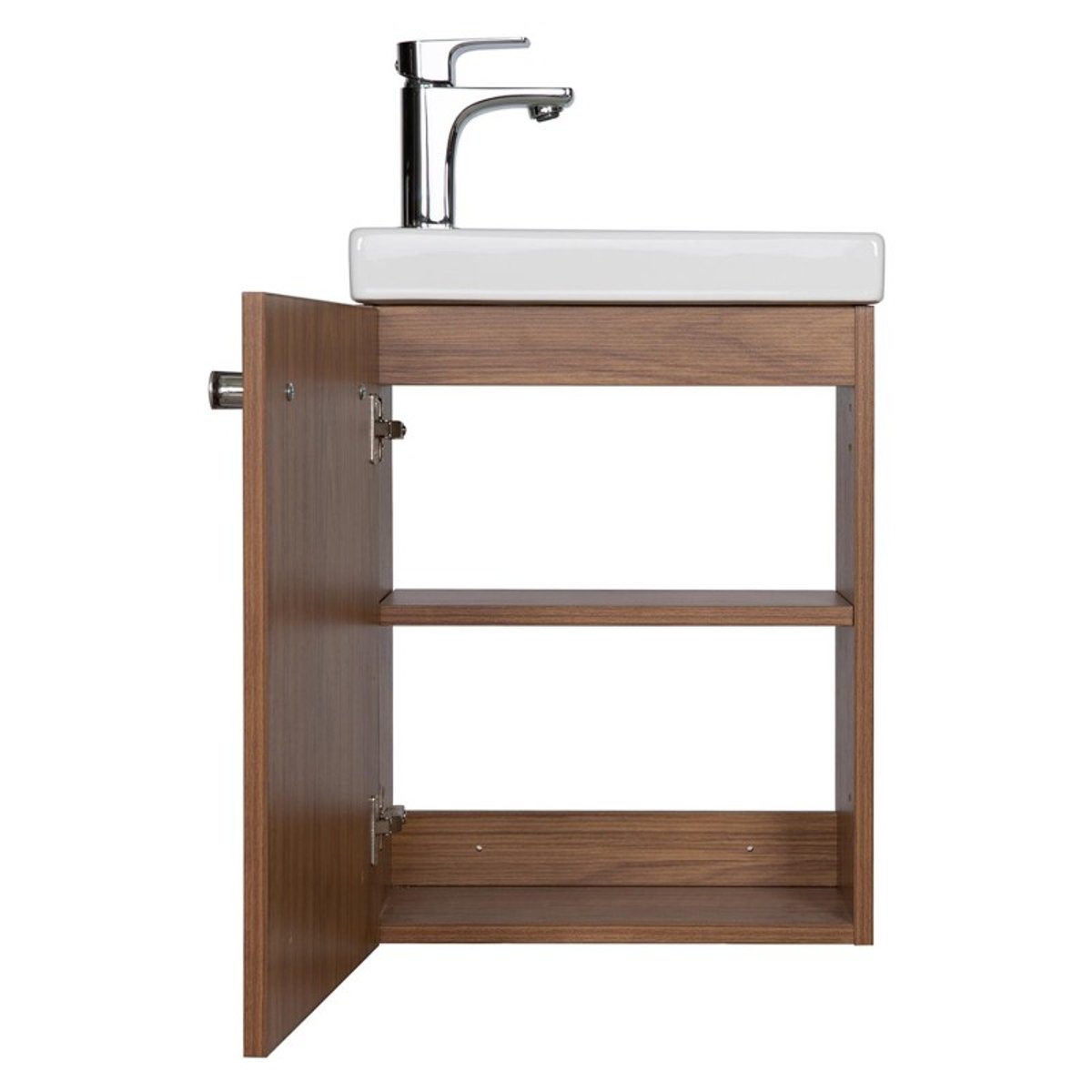 Ensemble lave-mains suspendu avec robinet et miroir NEVADA décor noyer, MOB IN