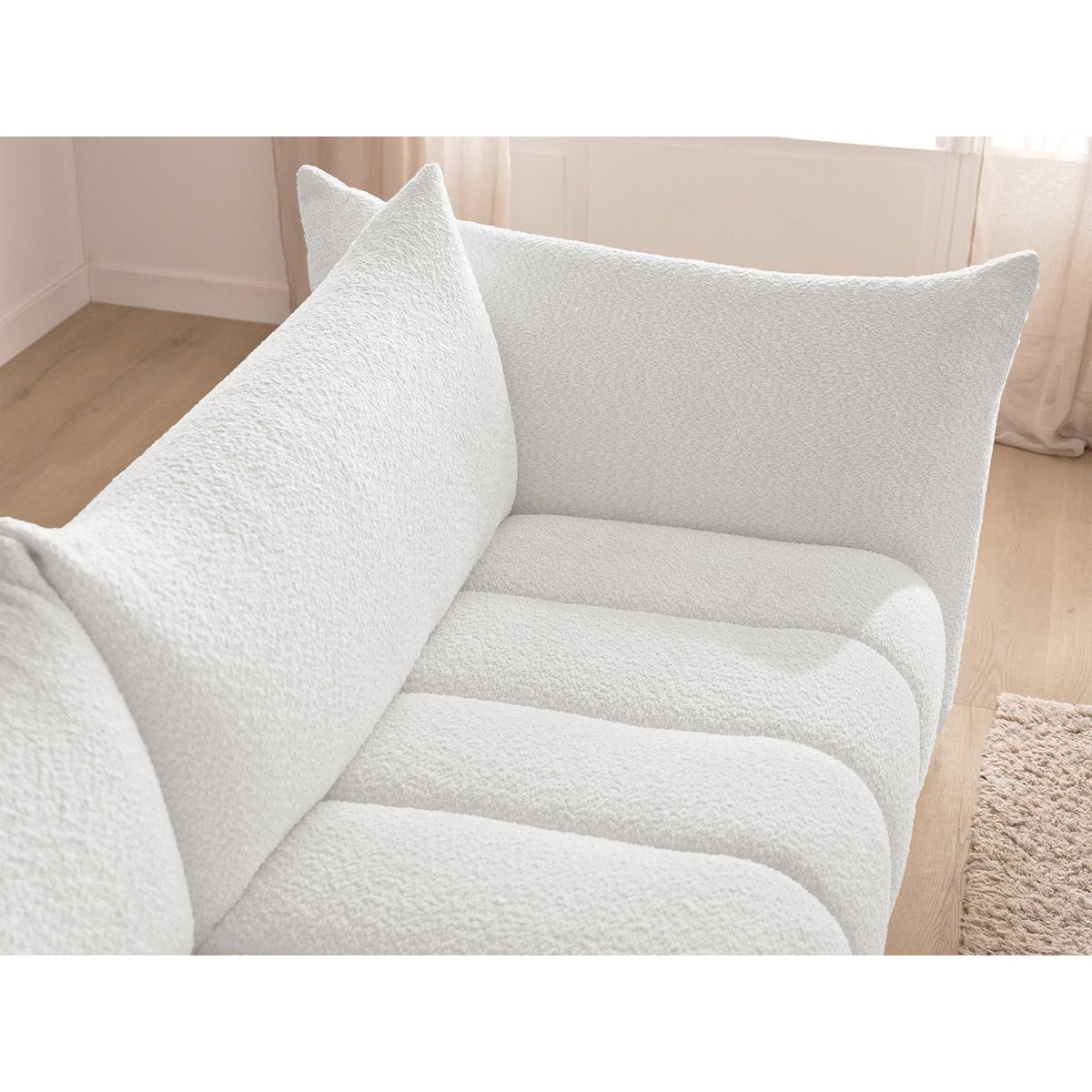 Canapé modulable 4 places en tissu bouclette, AZRA blanc, BOBOCHIC