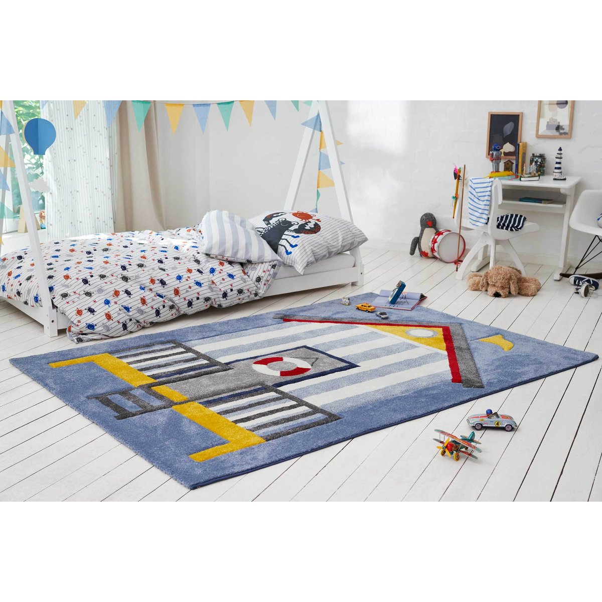 Tapis motif cabine de plage ,  Sea Castle bleu, ESPRIT