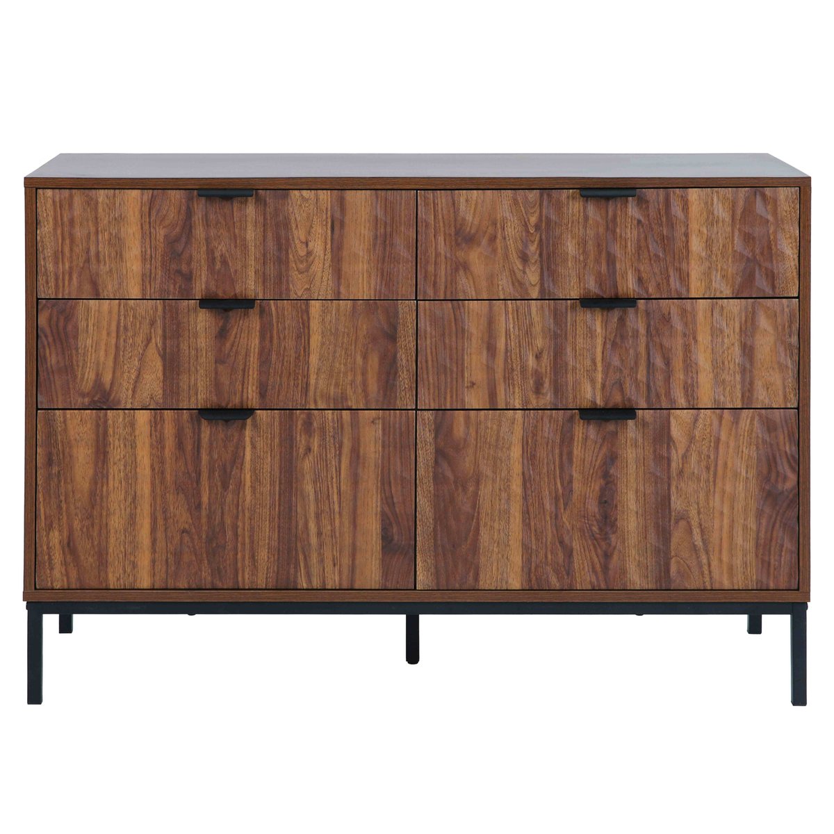 Commode à 6 tiroirs en MDF décor mélaminé 112 cm, DAVE bois foncé, OVIALA