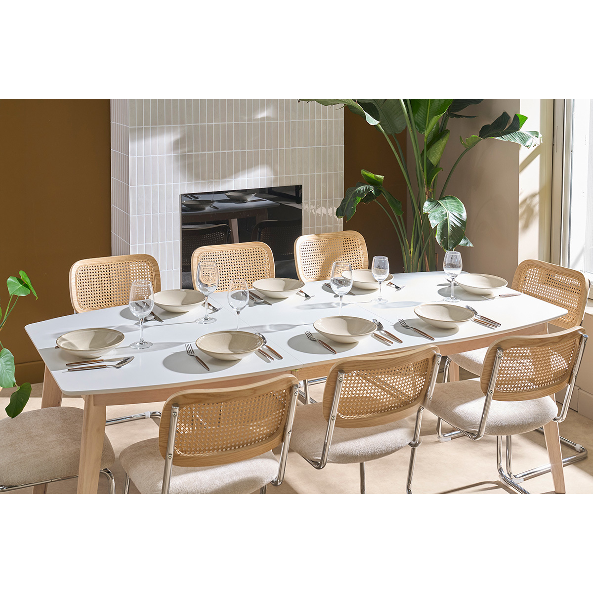 Table à manger extensible scandinave L150-200 cm LEENA blanc, MILIBOO