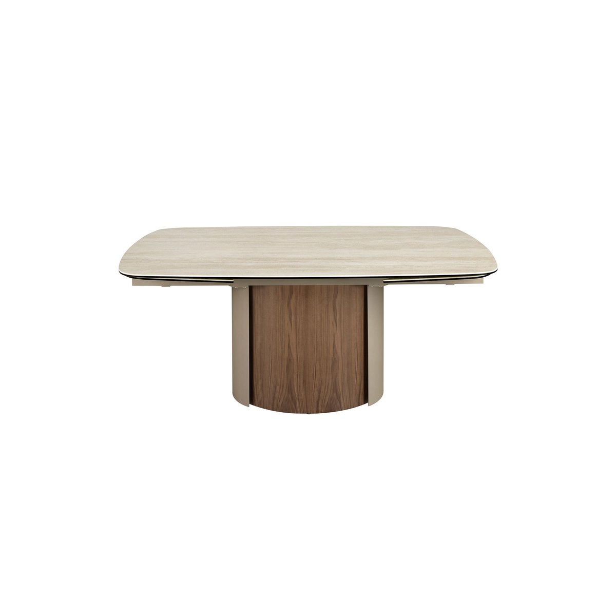 Table de salle à manger rectangulaire à rallonge en marbre porcelaine, acier métallique et noyer sable | noyer, ANGEL CERDA