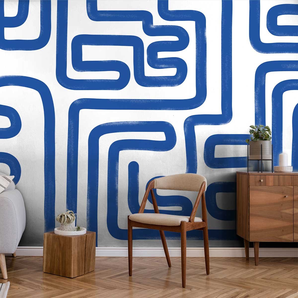 Papier peint bleu intissé, HEXOA