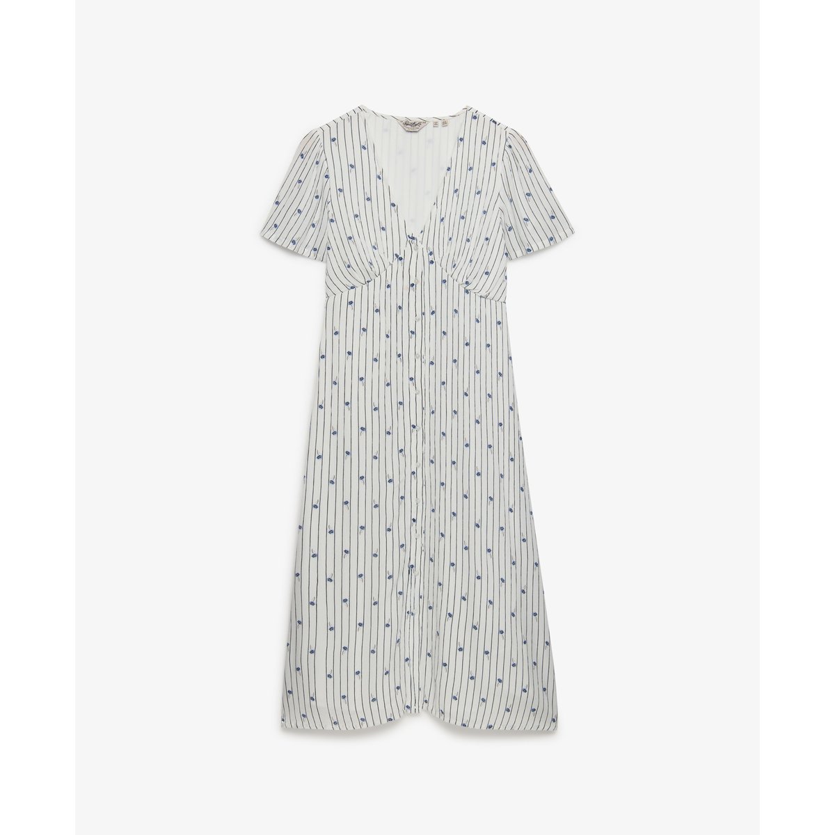 Robe Midi à Manches Courtes et Boutons Imprimée rayures ditsy crème œillet, SUPERDRY