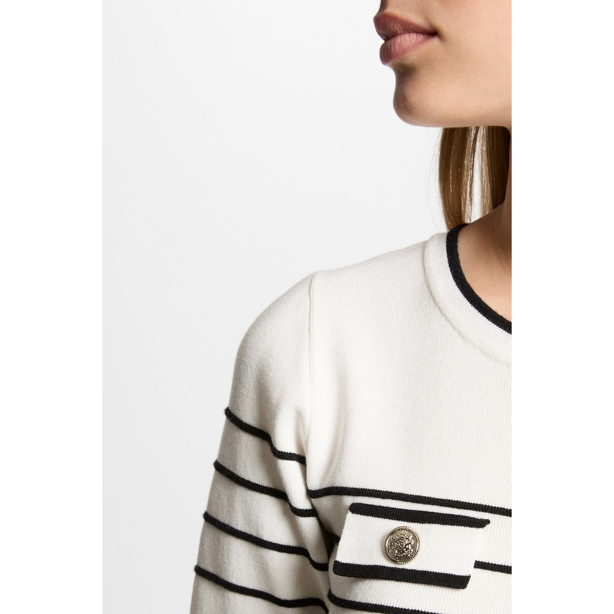 Robe tricot courte rayée blanc, MORGAN