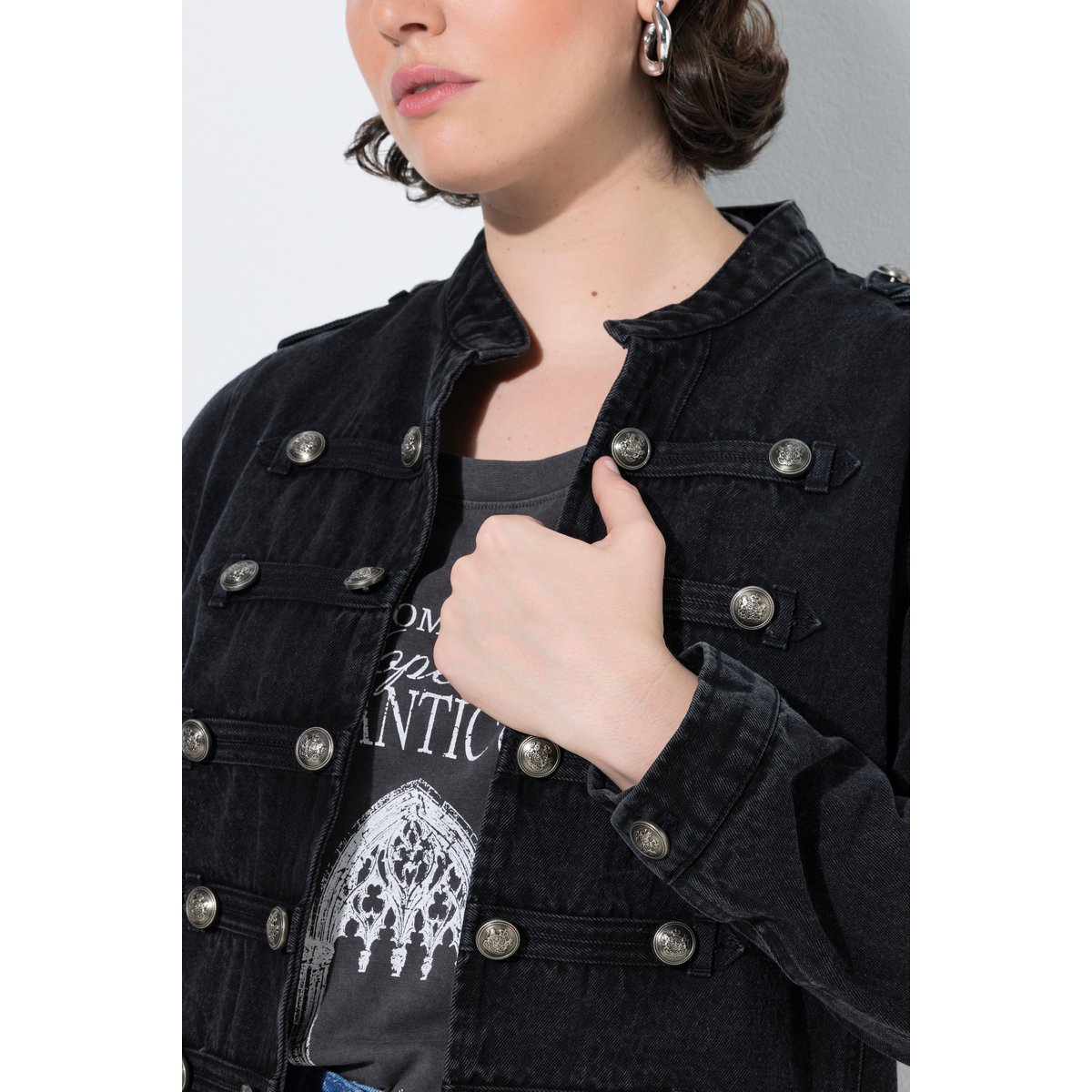 Veste en jean esprit uniforme militaire noir, ULLA POPKEN