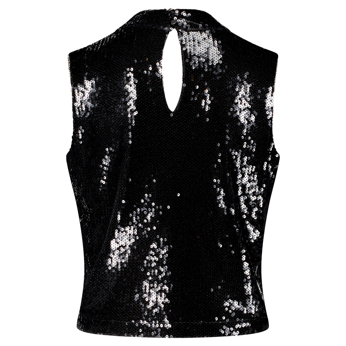 Top à paillettes à col droit noir, VERA MONT