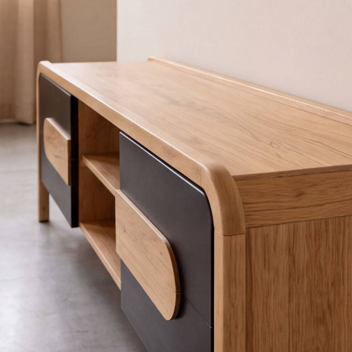 Meuble TV en bois d'acacia CESAR noir, MADE IN MEUBLES 
