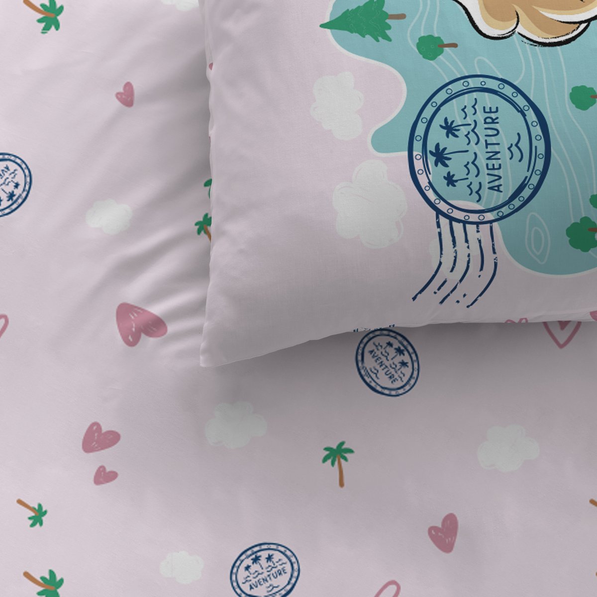 Parure de lit imprimée 100% coton, VOYAGE rose, PAT PATROUILLE