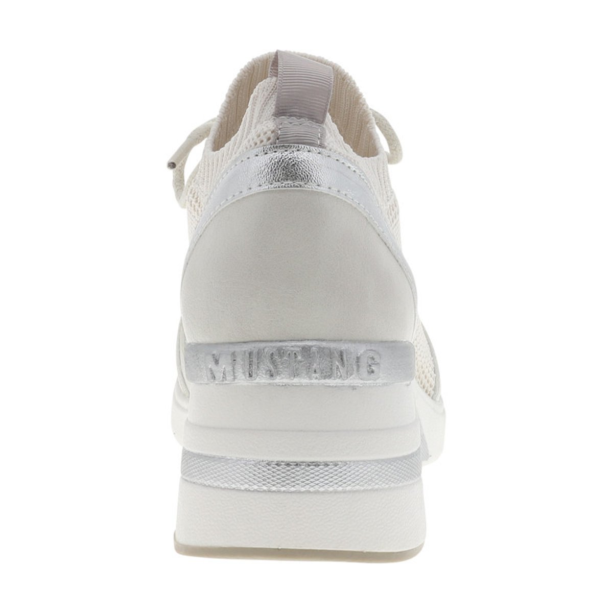 Baskets running blanches à talon compensé avec des lacets ronds blanc, MUSTANG