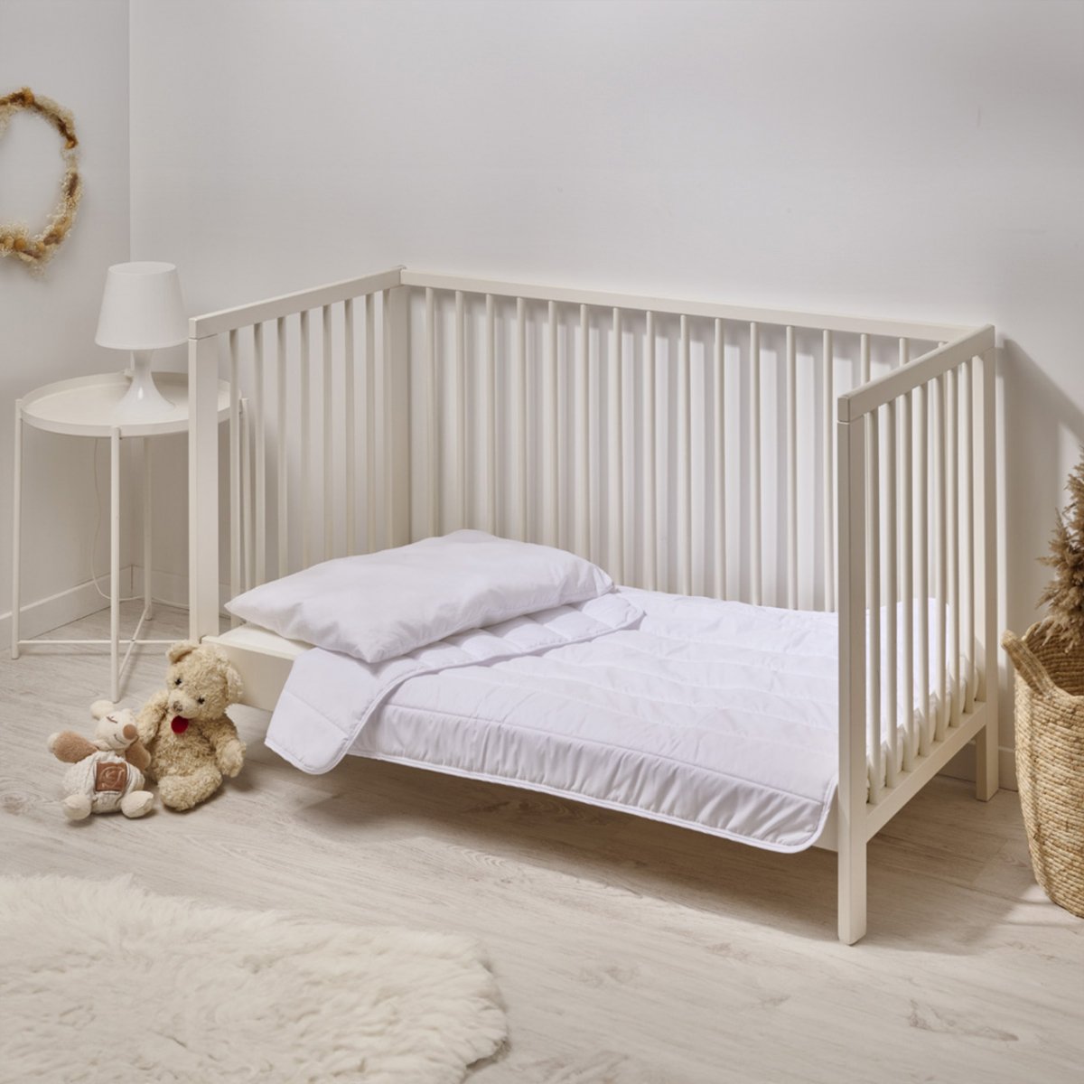 Pack couette et oreiller bébé LAVABLE à 95°C blanc, BLEU CALIN