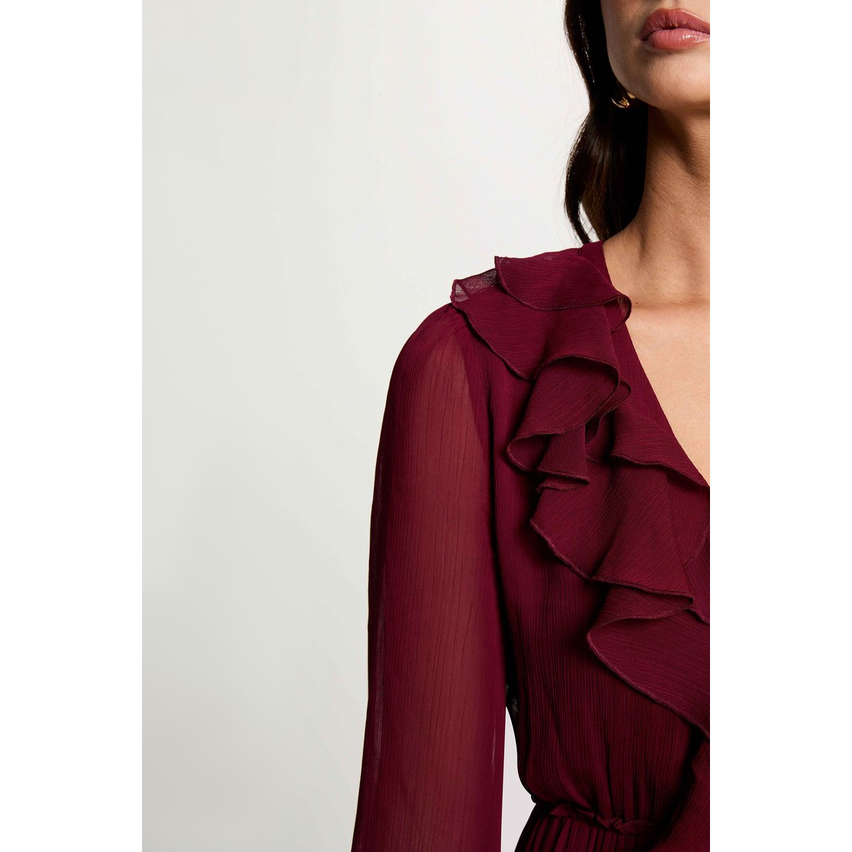 Robe longue fluide bordeaux, MORGAN