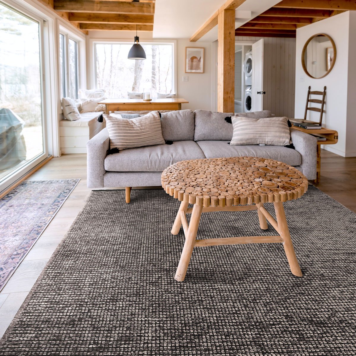 Tapis salon tissé plat coton dos antidérapant MILANO anthracite, THE DECO FACTORY