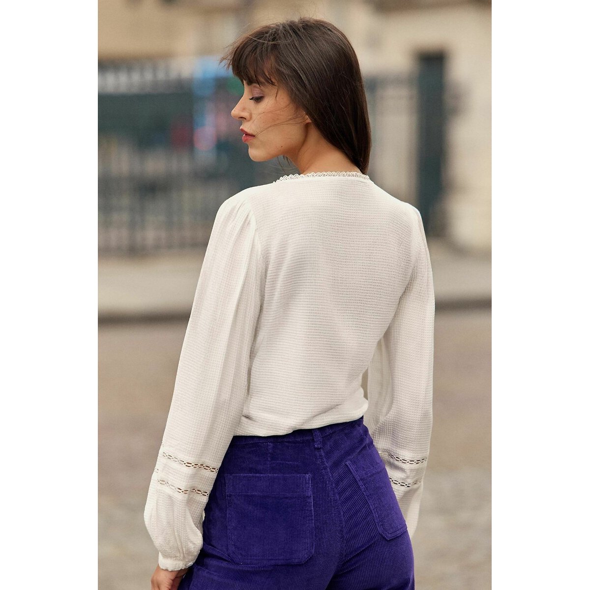 Blouse col V, détails dentelle, BROOKIE ecru, LA PETITE ETOILE