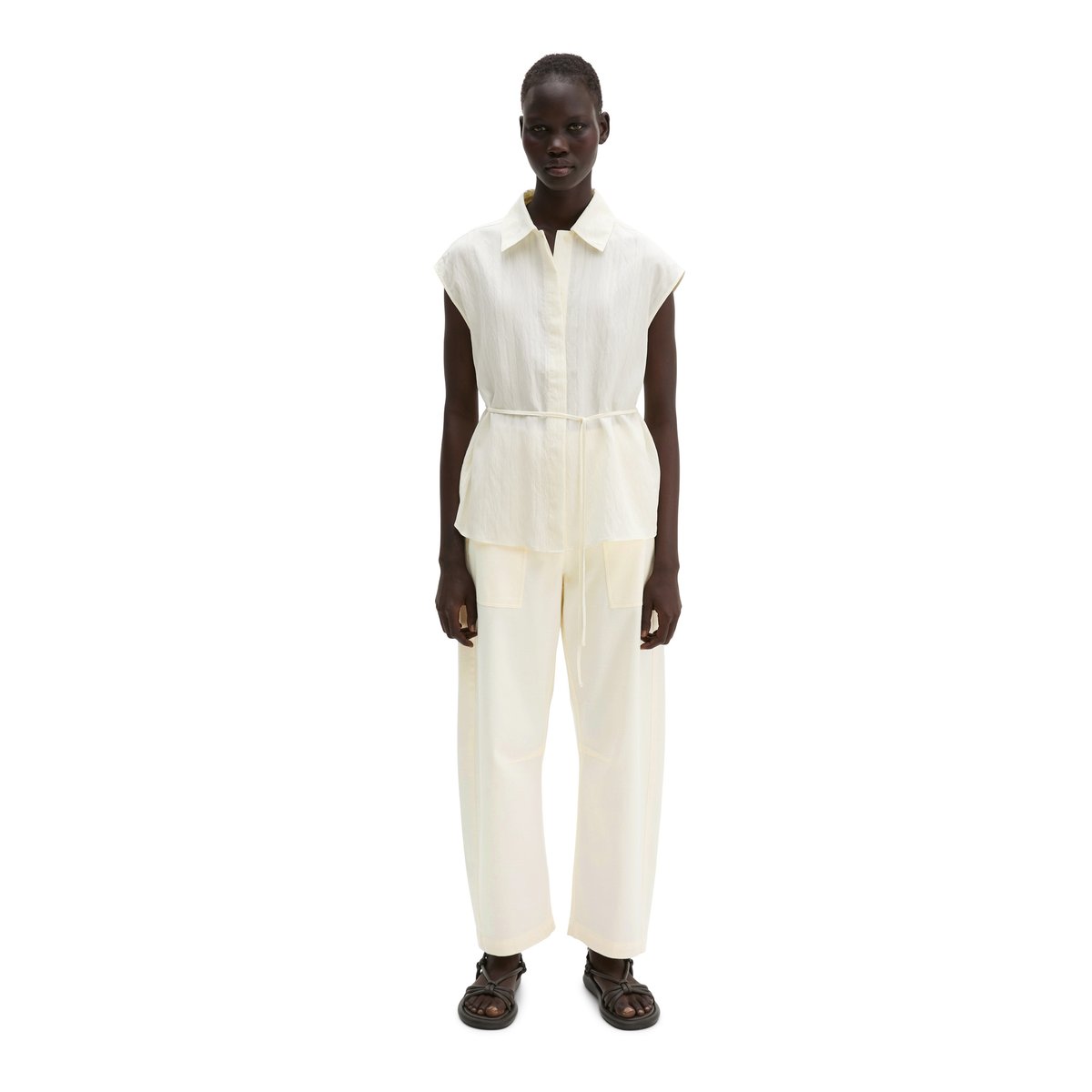 Blouse crinkle sans manches regular en LENZING™ ECOVERO™ blanc, MARC O'POLO
