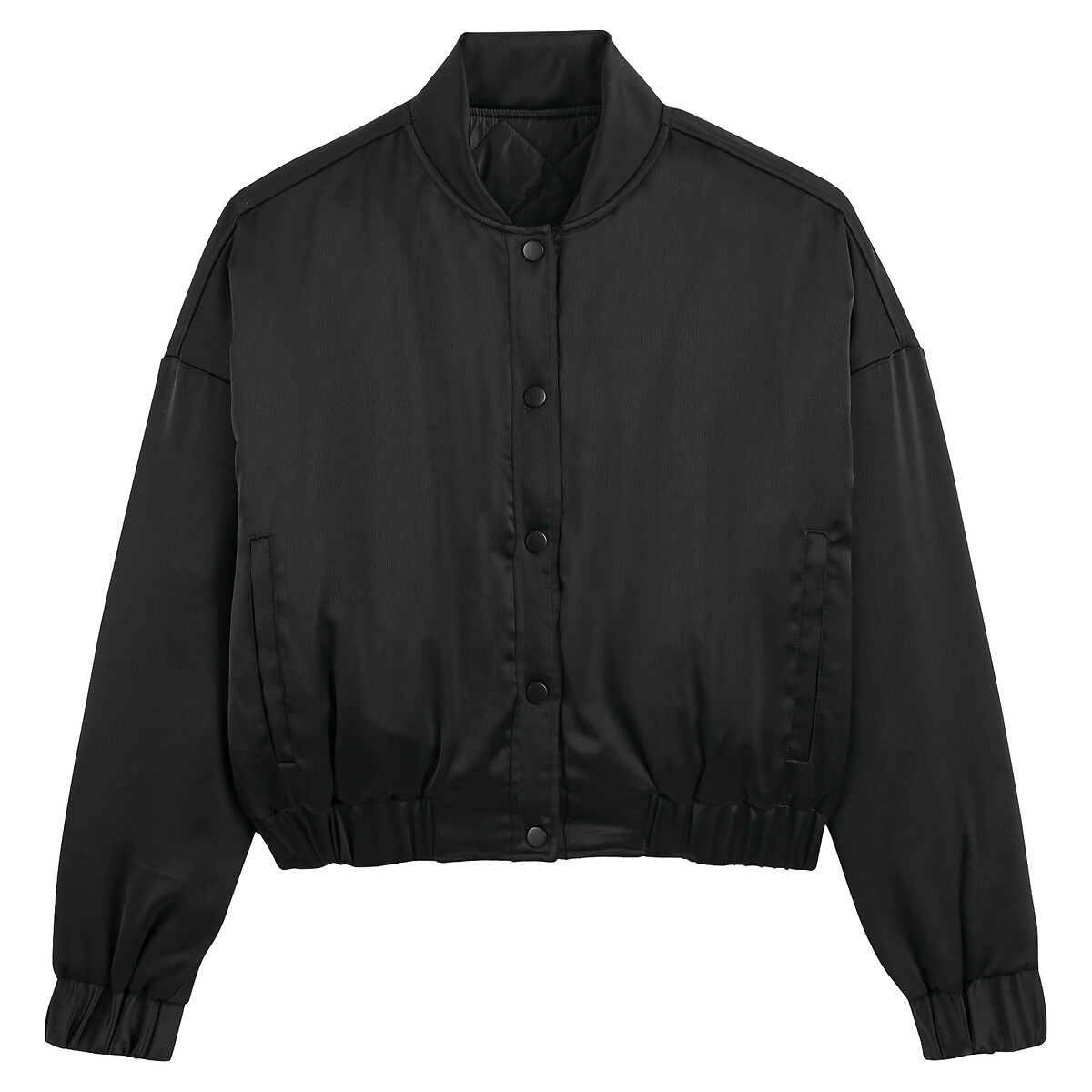 Short Bomber Jacket in Quilted Satin black, LA REDOUTE COLLECTIONS