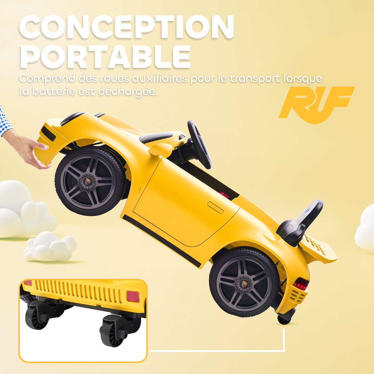 Voiture électrique à conducteur assis PP jaune, AIYAPLAY