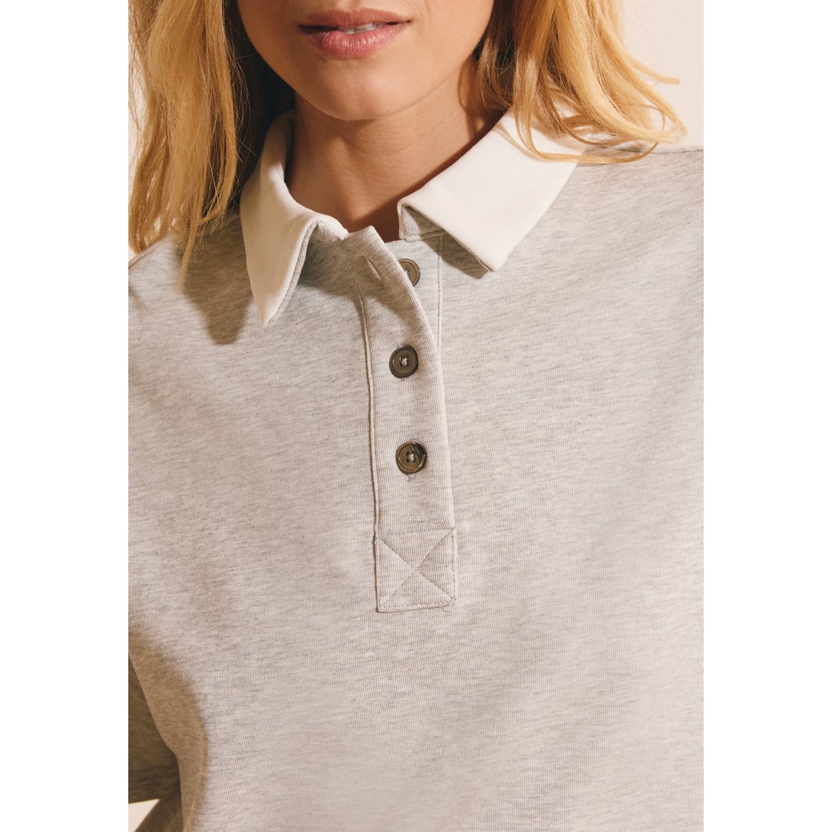 T-shirt col polo court à manches courtes AMBRE POLO gris clair, ETAM