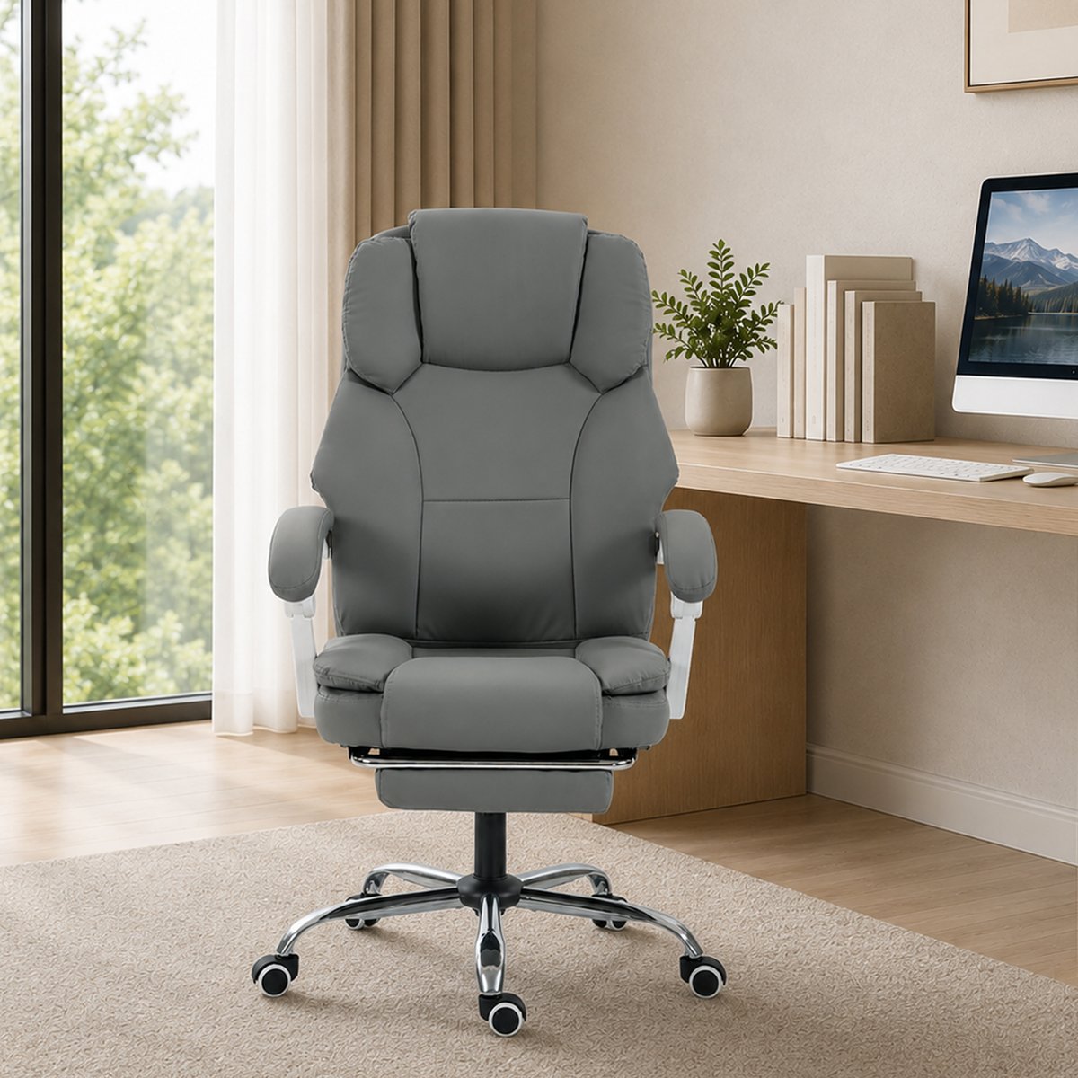 Chaise de bureau Cuir synthétique adapté aux gris, HOMCOM