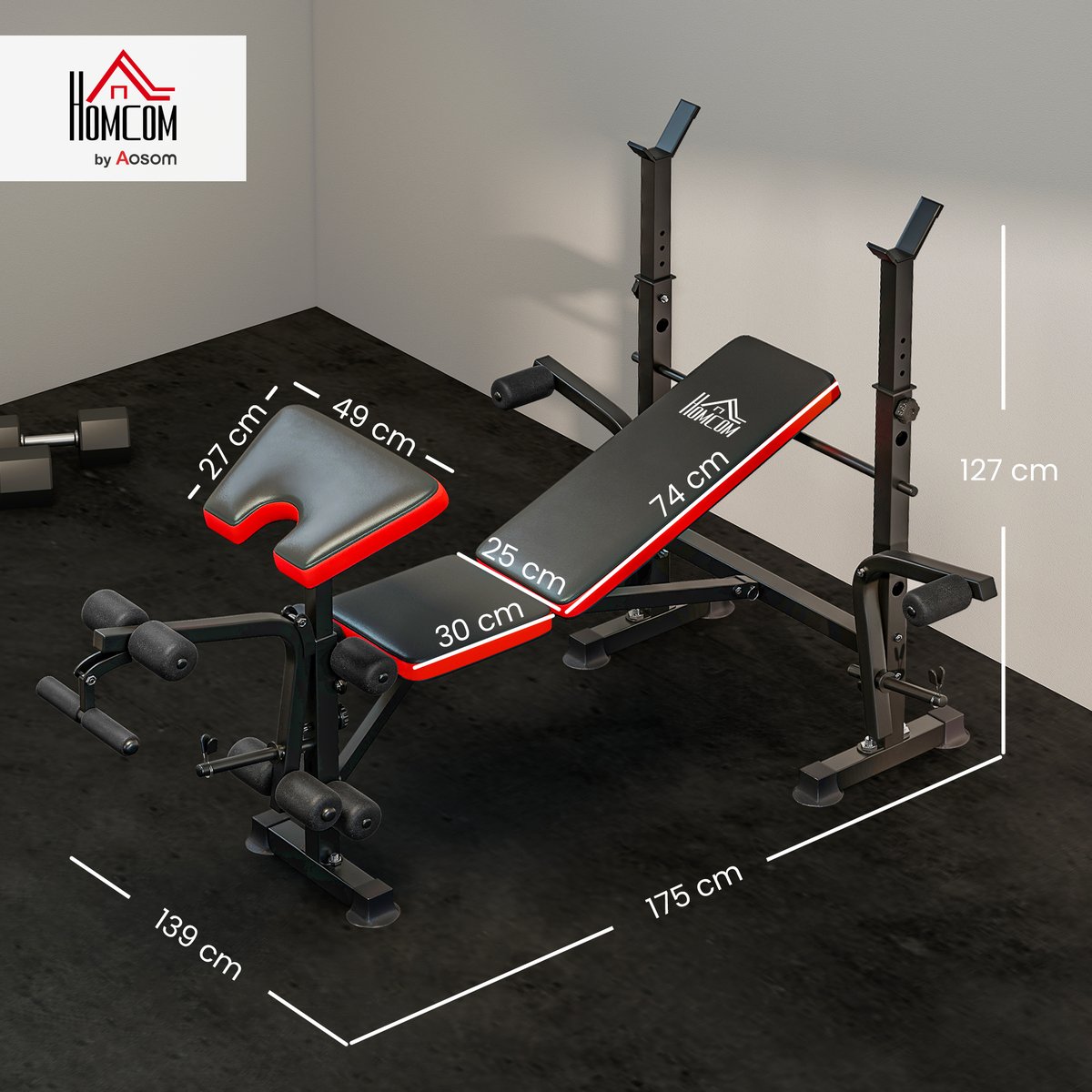 Banc de musculation Acier Noir noir, HOMCOM