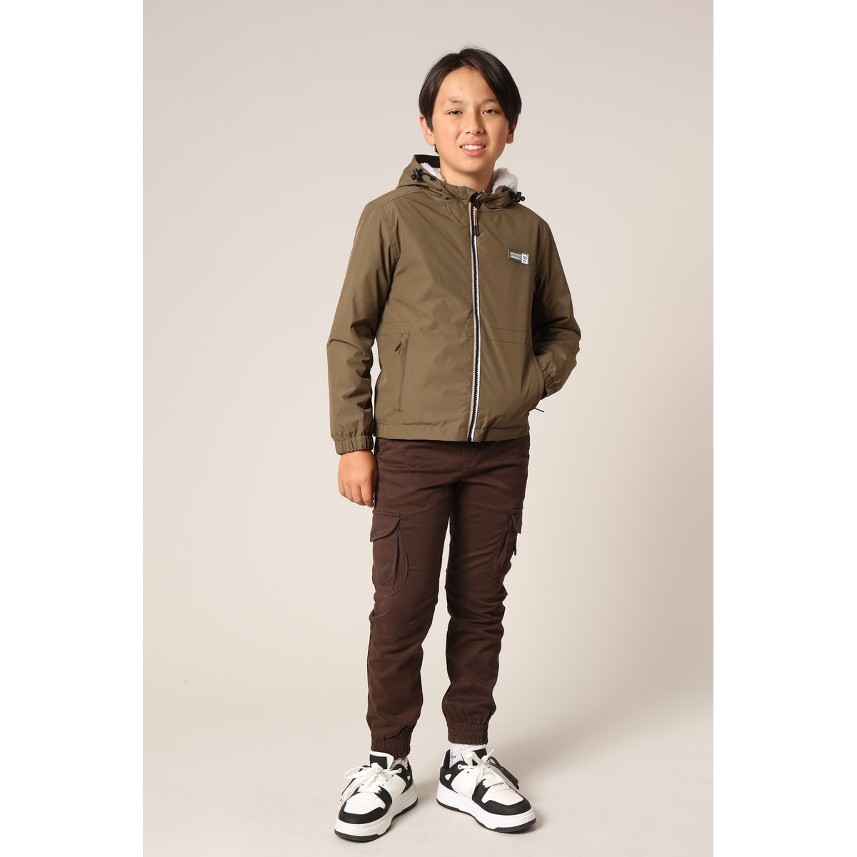 Veste à capuche doublée sherpa pour garçon
 VINCOURT dark khaki, DEELUXE