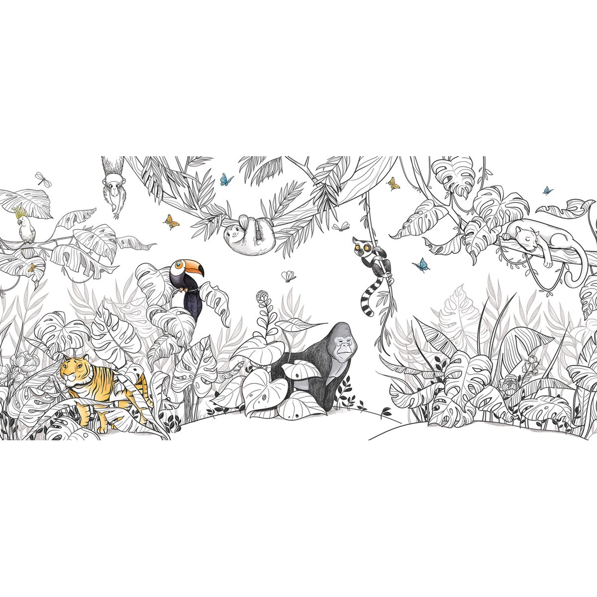 Papier peint panoramique Jungle, Couleurs 300 x 250cm couleurs, ACTE DECO