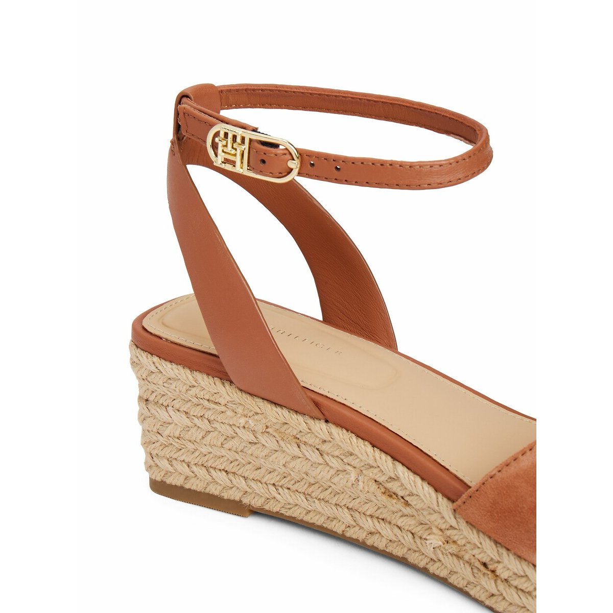 Sandali con zeppa in pelle cognac, TOMMY HILFIGER