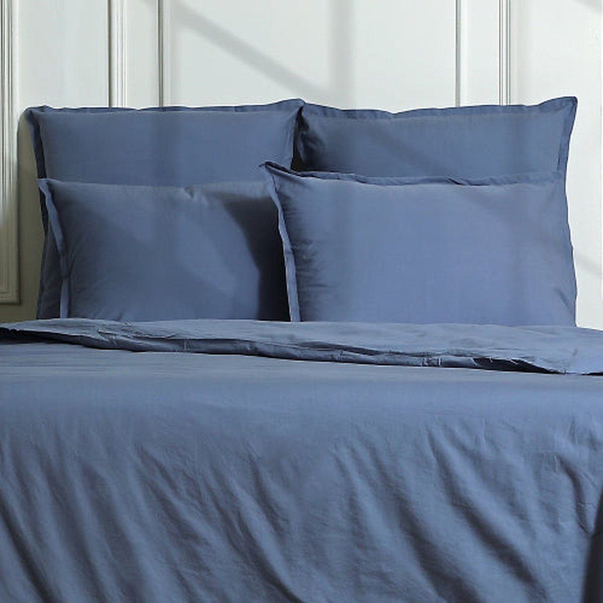 Taie d'oreiller (x2) percale de coton NINA bleu denim, FEBRONIE
