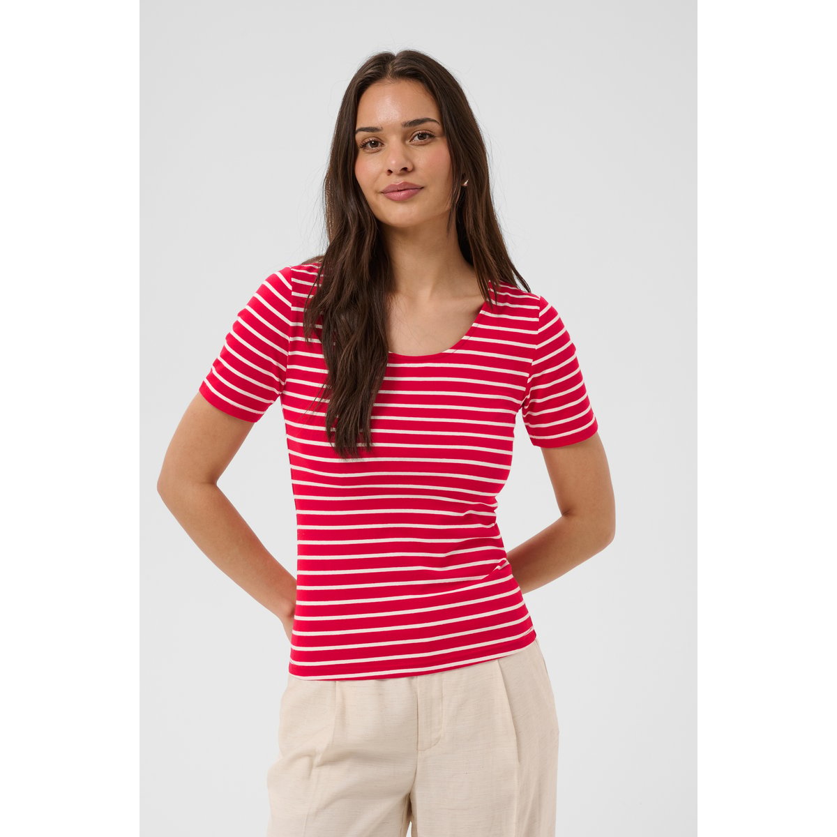 T-shirt à manches courtes rouge lipstick red chalk stripe cc, KAFFE