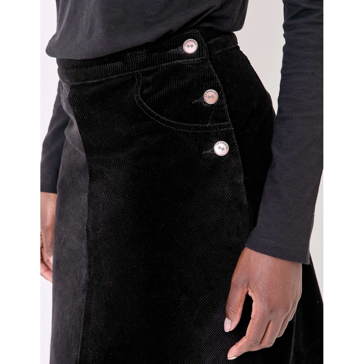 Jupe trapèze velours côtelé MINDY noir velours, LA FIANCÉE