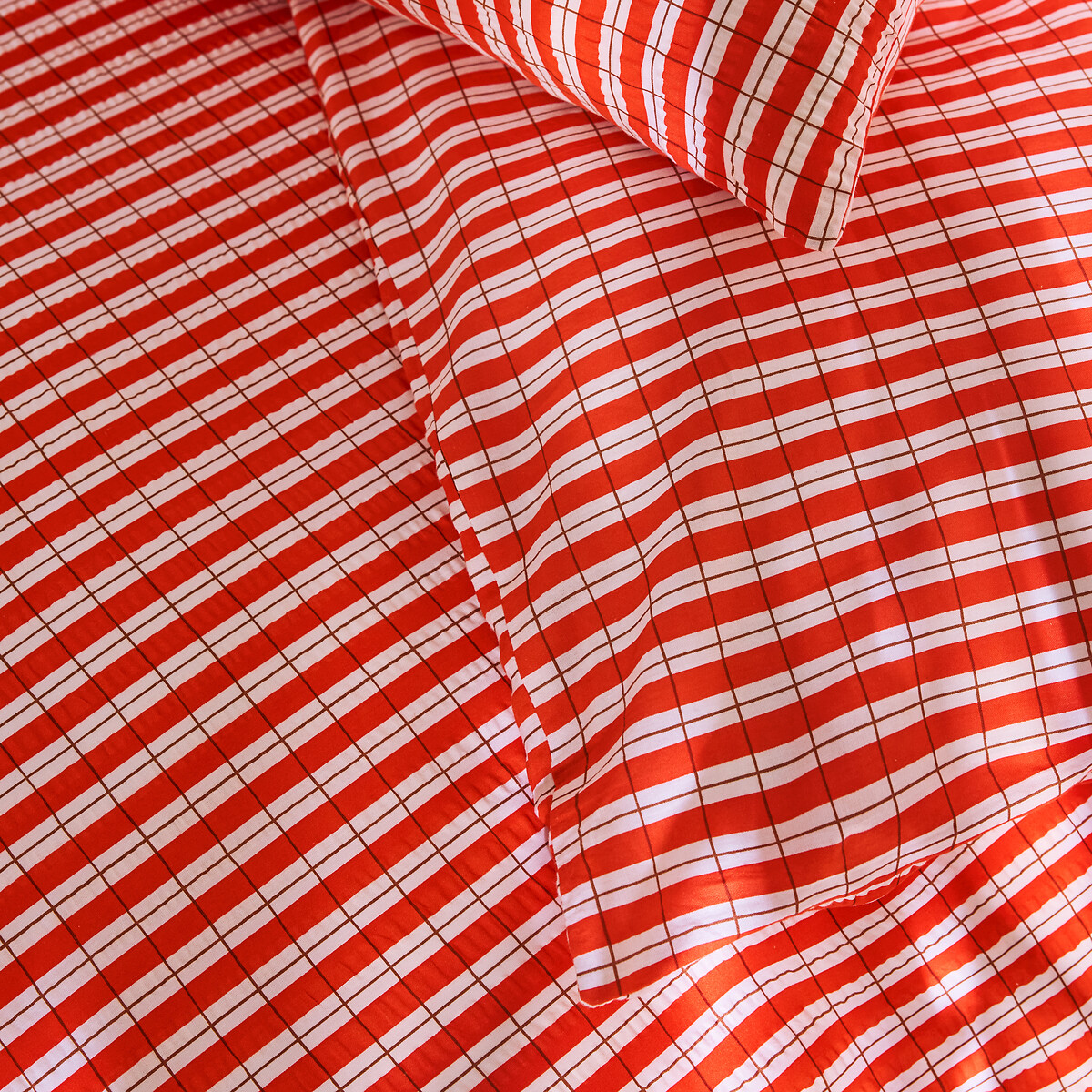 MADE.COM Felix Seersucker 100% Cotton Duvet Cover and Pillowcase Set orange, MADE