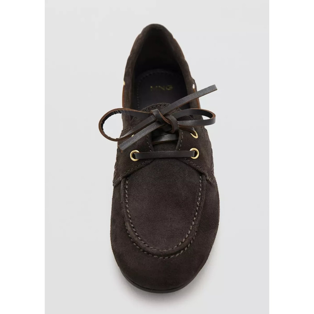 Chaussures bateau cuir à lacets chocolat, MANGO