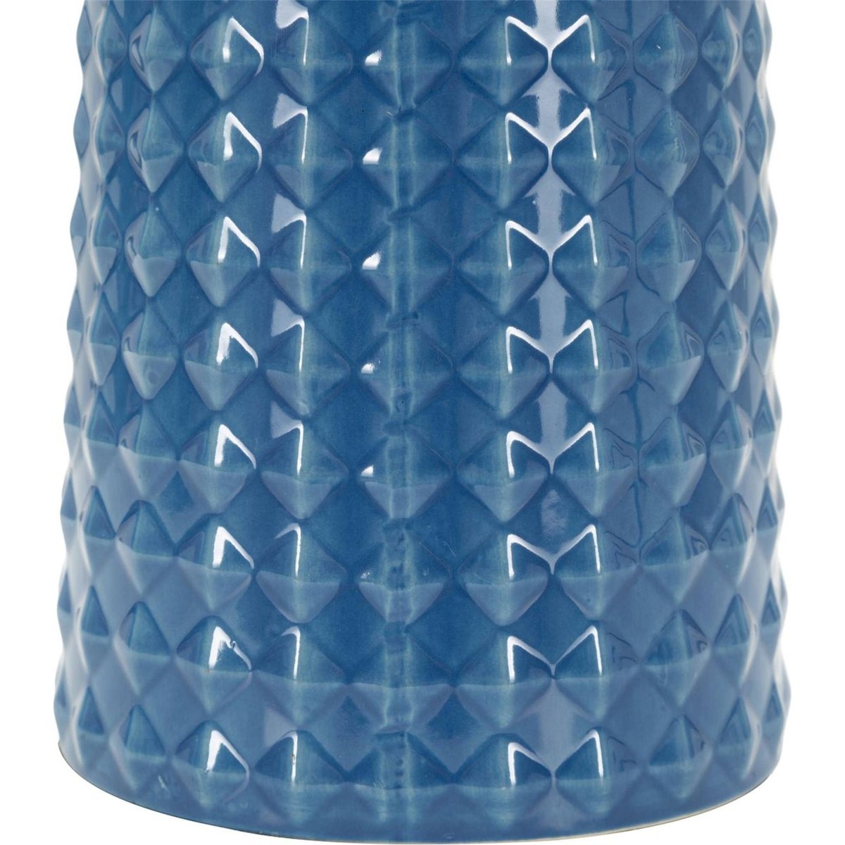 Lampe à poser céramique texturée abat-jour tissu bleu et blanc, RECOLLECTION