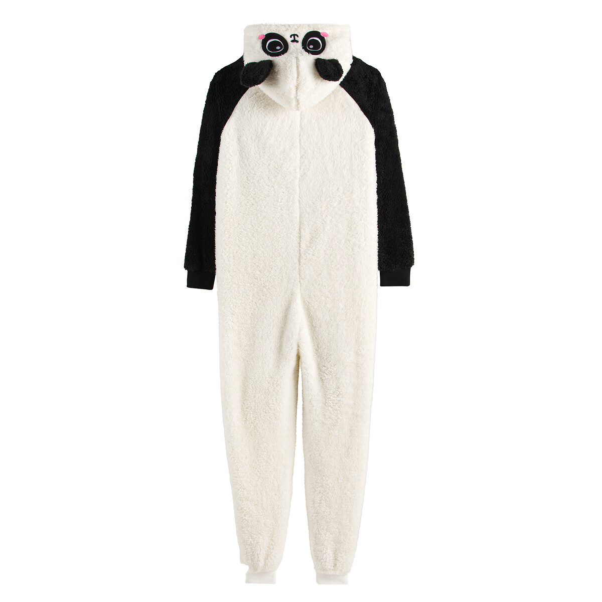 Panda-Overall aus Fleece mit Kapuze ecru/schwarz, LA REDOUTE COLLECTIONS