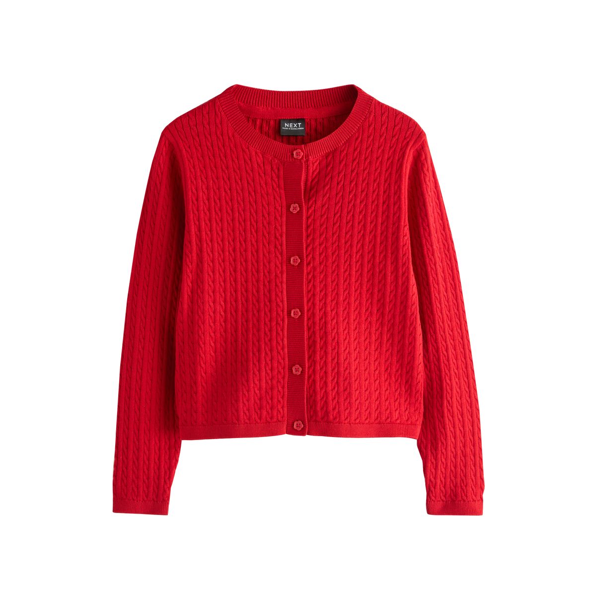 Cardigan d’école en maille torsadée de coton rouge, NEXT