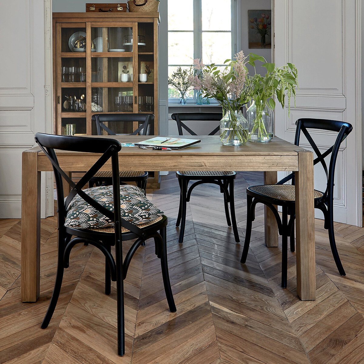 Table à manger, extensible, pin teinté teck et plaqué, 6 à 8 couverts, LUNJA pin ciré, LA REDOUTE INTERIEURS