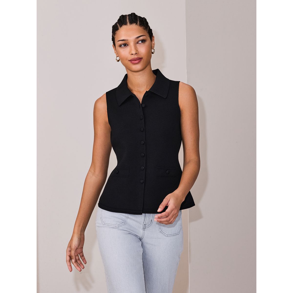 Gilet de costume boutonné en maille noir, NEXT