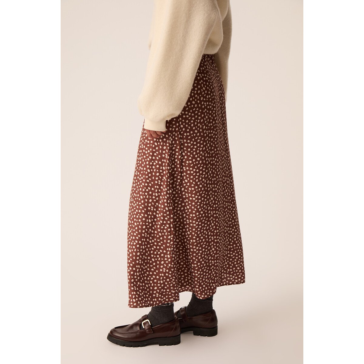 Jupe longue boutonnée, imprimée, ELINETTE marron, DES PETITS HAUTS
