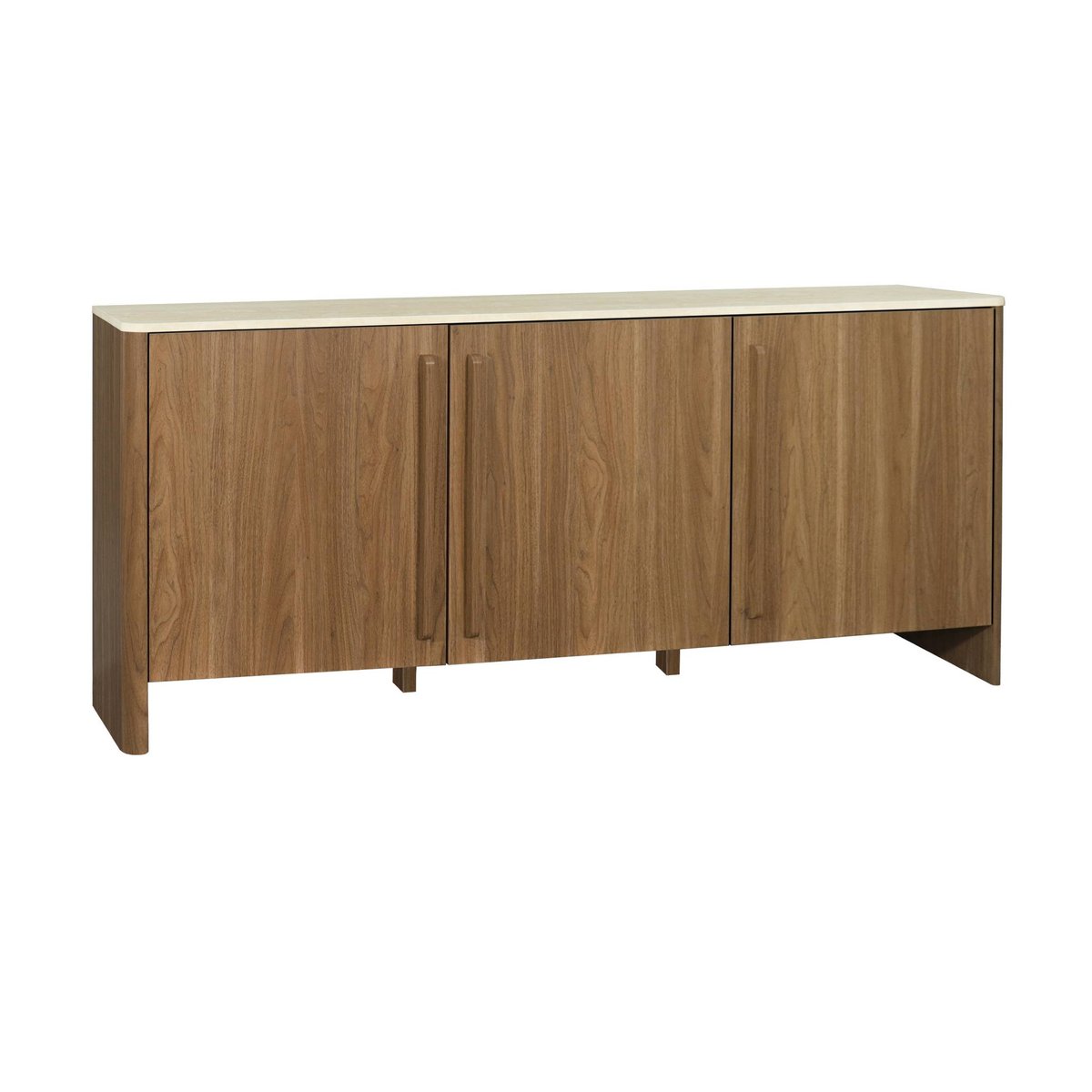 Buffet décor bois et effet travertin 3 portes 160cm ARETHA noyer, SWEEEK
