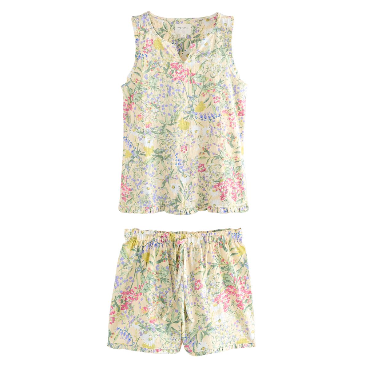 Pyjama short sans manches texturé, ensemble crème  à fleurs, NEXT