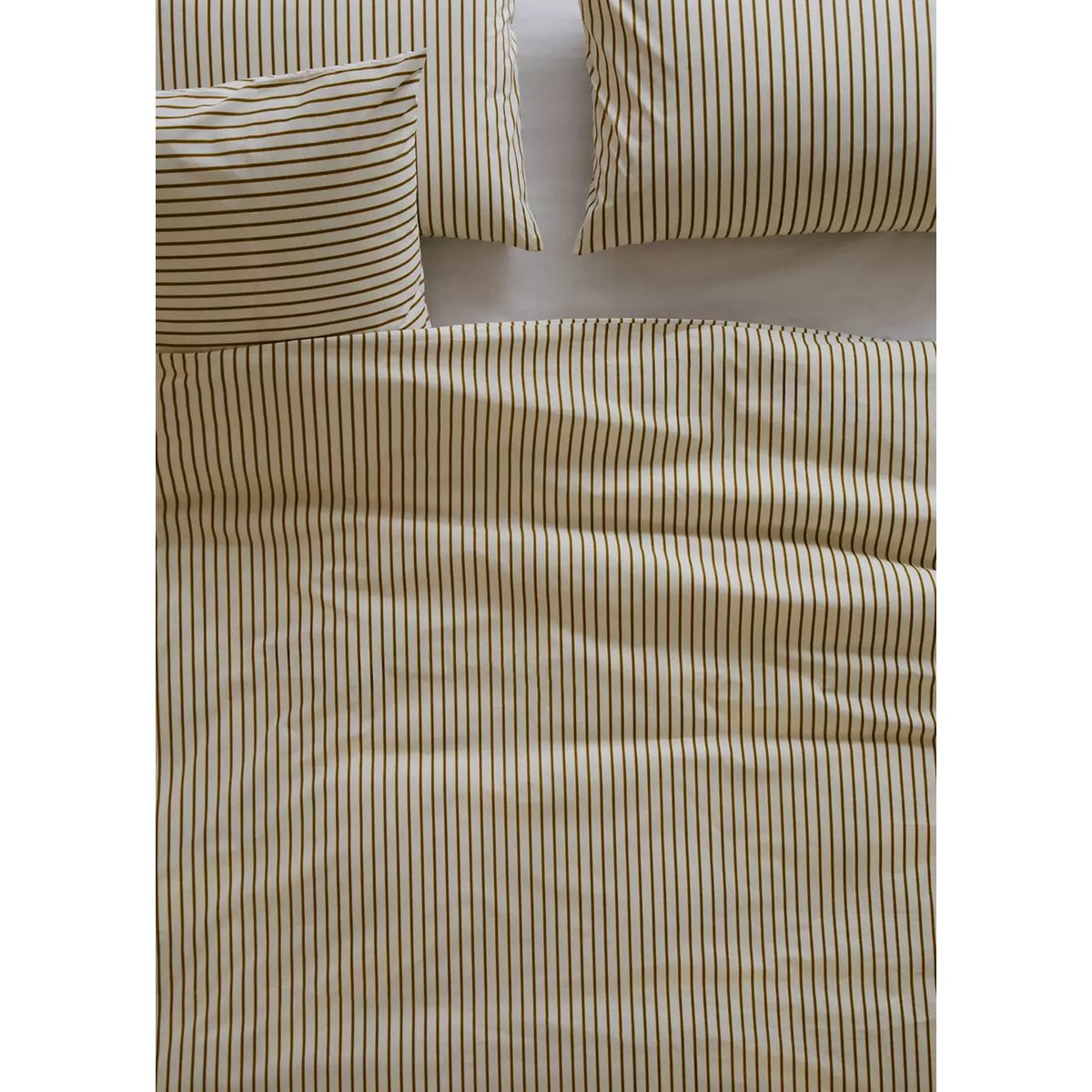 Housse de couette percale de coton rayures lit 180/200 cm ocre, MANGO HOME