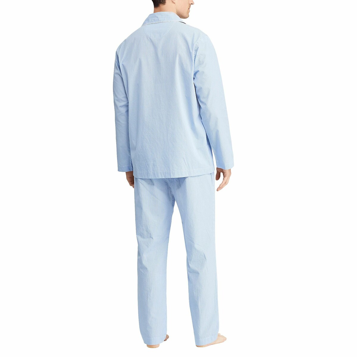 Pijama largo de popelín con estampado vichy azul claro, POLO RALPH LAUREN