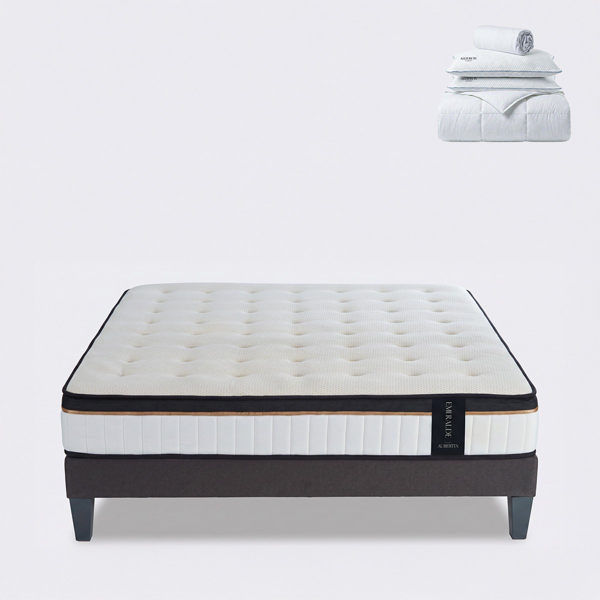 Ensemble literie EMERAUDE + accessoires - 24 cm d'épaisseur - Accueil moelleux, soutien mi-ferme blanc, MAISON AUBERTIN