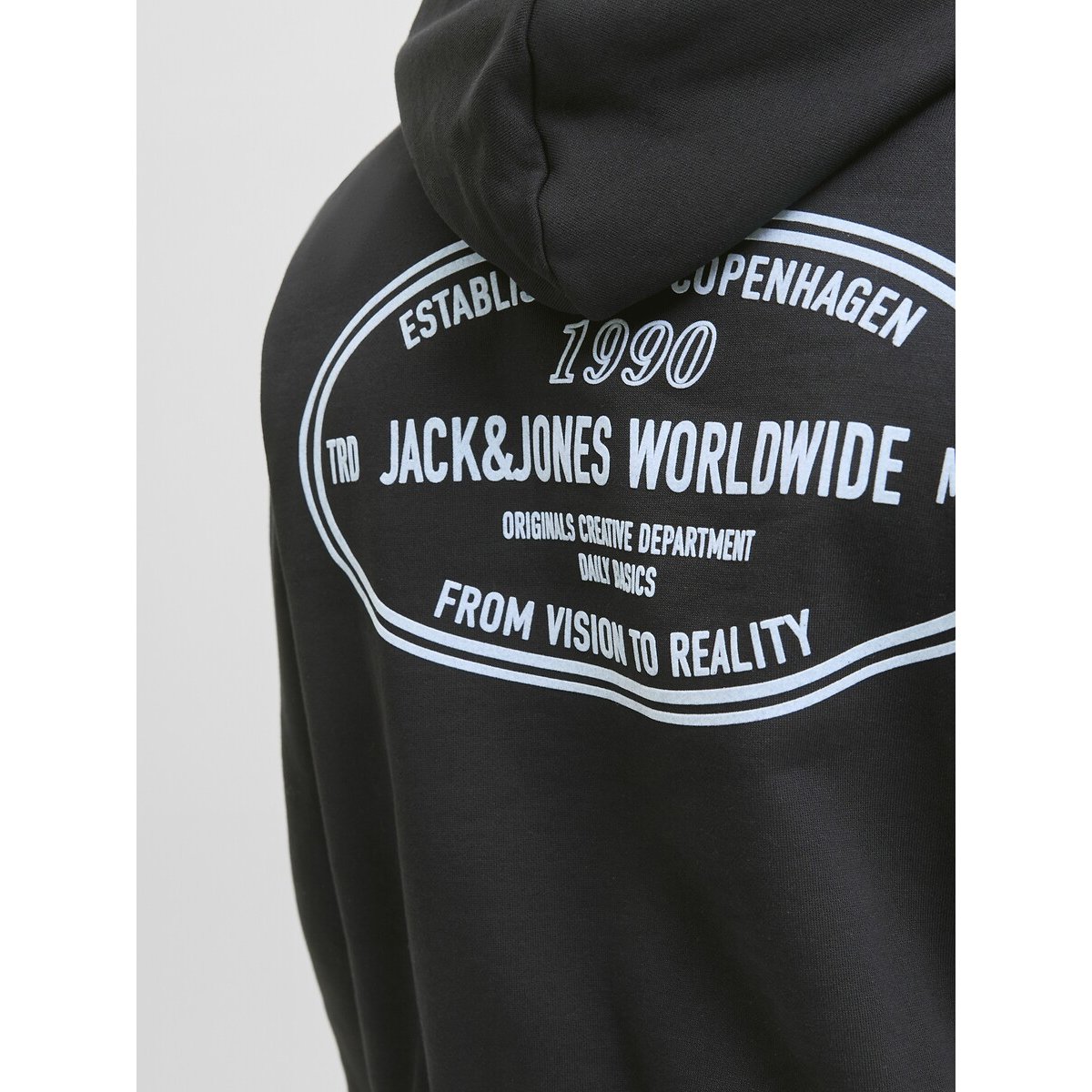 Sweat à capuche imprimé dos noir, JACK & JONES