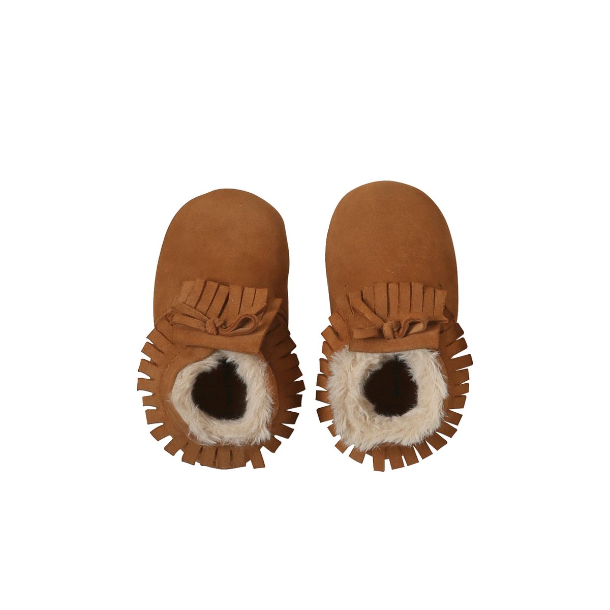 Chaussons élastiqués fourrés en cuir souple bébé lot marron, VERTBAUDET
