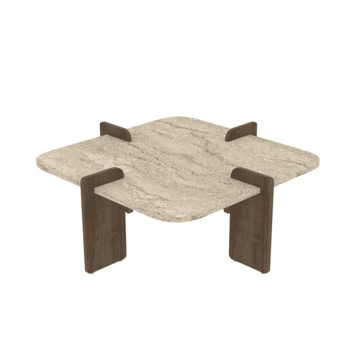 Table basse carrée LUMA travertin/ noyer, CALICOSY