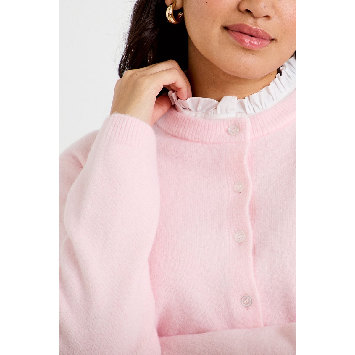 Gilet 2-en-1 col chemise manches longues rose clair, CACHE CACHE