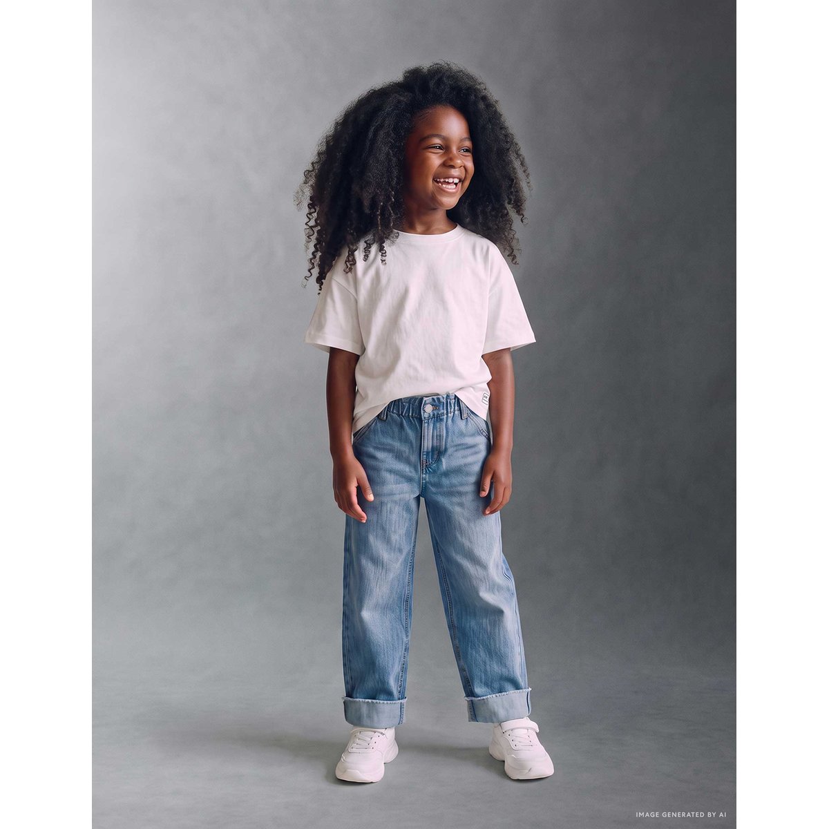 Jean en coton avec taille paperbag et ourlets repliés bleu, ZIPPY