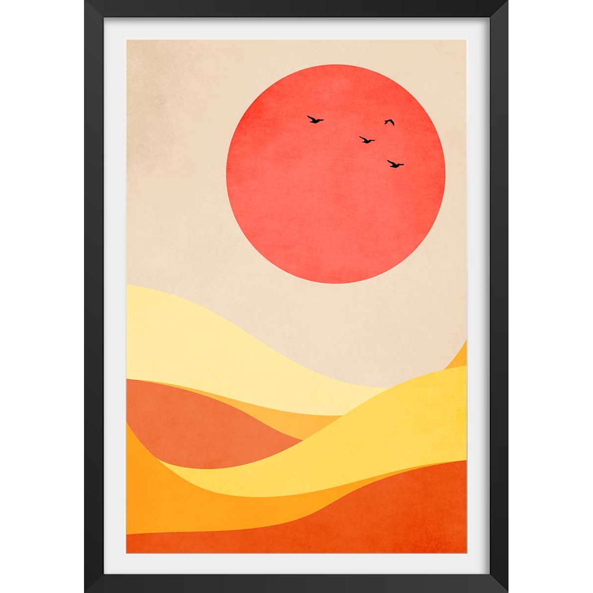 Vague harmonieuse affiche + cadre en bois - noir, HEXOA